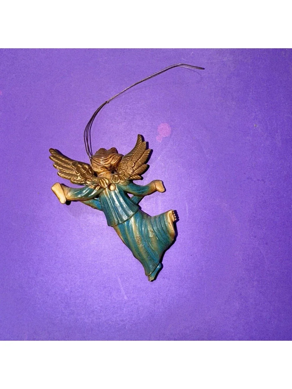 Old Hong Kong Vintage Angel Ornament Gloria Blue Gold Plastic MCM Christmas Tree